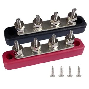 4 Terminals Bus Bar, Ampper 4.2" Power/Ground Distribution Block Brass Battery BusBar Junction for Car Vehicle Rv Truck Marine Boat Audio Amplifier and More (Red & Black)