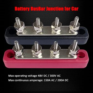 4 Terminals Bus Bar, Ampper 4.2" Power/Ground Distribution Block Brass Battery BusBar Junction for Car Vehicle Rv Truck Marine Boat Audio Amplifier and More (Red & Black)
