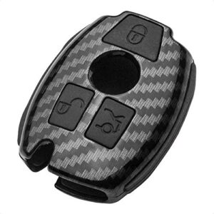 tangsen smart key fob case compatible with mercedes benz a b c cla cls e g gl gla glc gle glk gls sl slc slk sls class amg viano 3 button keyless entry remote cover plastic carbon fiber black silicone