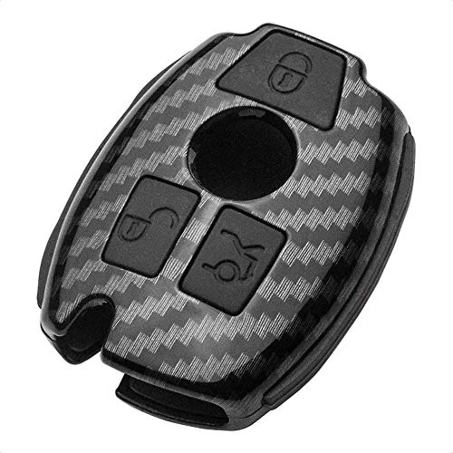 TANGSEN Smart Key Fob Case Compatible with Mercedes Benz A B C CLA CLS E G GL GLA GLC GLE GLK GLS SL SLC SLK SLS Class AMG Viano 3 Button Keyless Entry Remote Cover Plastic Carbon Fiber Black Silicone