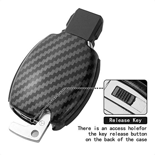 TANGSEN Smart Key Fob Case Compatible with Mercedes Benz A B C CLA CLS E G GL GLA GLC GLE GLK GLS SL SLC SLK SLS Class AMG Viano 3 Button Keyless Entry Remote Cover Plastic Carbon Fiber Black Silicone