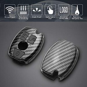 TANGSEN Smart Key Fob Case Compatible with Mercedes Benz A B C CLA CLS E G GL GLA GLC GLE GLK GLS SL SLC SLK SLS Class AMG Viano 3 Button Keyless Entry Remote Cover Plastic Carbon Fiber Black Silicone