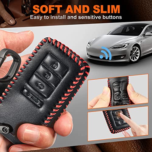 Slohif for Acura Leather Key Fob Cover Accessories for RDX MDX TLX ILX 4 Buttons, Leather Case+D-Ring+Hook(Black)