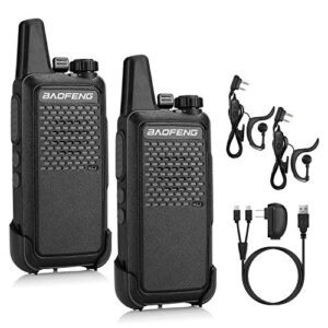 baofeng gt-22 walkie talkies for adults rechargeable, long range two way radios with 1500mah battery, portable handheld vox handsfree with earpieces, holsters (2 pack)