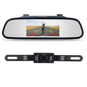 backup camera and monitor kit,chuanganzhuo 4.3″ car vehicle rearview mirror monitor for dvd/vcr/car reverse camera + cmos rear-view license plate car rear backup parking camera with 7 led night vision
