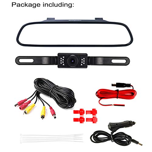 Backup Camera and Monitor Kit,Chuanganzhuo 4.3" Car Vehicle Rearview Mirror Monitor for DVD/VCR/Car Reverse Camera + CMOS Rear-view License Plate Car Rear Backup Parking Camera With 7 LED Night Vision