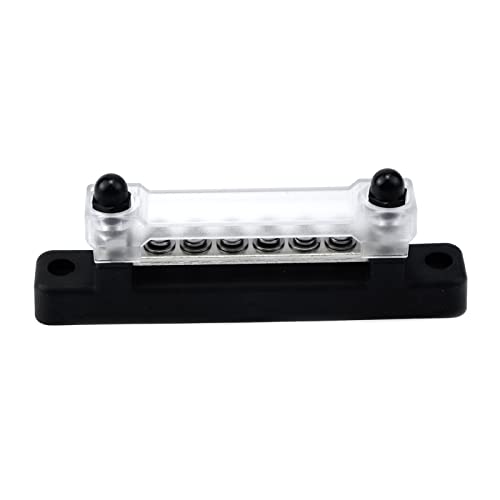 MY MIRONEY 6 Terminal Bus Bar Ground Power Terminal Block Black Power Distribution Terminal Block with Cover for Car Marine Boat RV, 6 M4 Screws + 2 Studs