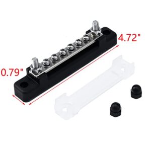 MY MIRONEY 6 Terminal Bus Bar Ground Power Terminal Block Black Power Distribution Terminal Block with Cover for Car Marine Boat RV, 6 M4 Screws + 2 Studs