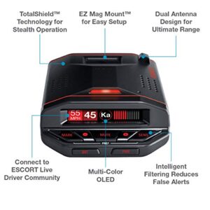 Escort Redline EX Laser Radar Detector - Escort Live, Extreme Range, False Alert Filter, OLED Display, Voice Alerts