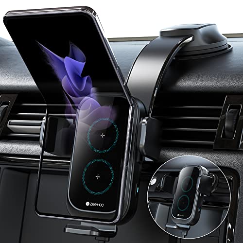 ZEEHOO DUOXX Wireless Car Charger,Dual Coils 15W Fast Charging Car Mount, Dashboard, Air Vent Wireless Phone Holder Auto-Clamping for iPhone 14 13 12 Pro Max,Samsung Z Flip 4 3 5G S23 Ultra,etc