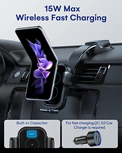 ZEEHOO DUOXX Wireless Car Charger,Dual Coils 15W Fast Charging Car Mount, Dashboard, Air Vent Wireless Phone Holder Auto-Clamping for iPhone 14 13 12 Pro Max,Samsung Z Flip 4 3 5G S23 Ultra,etc