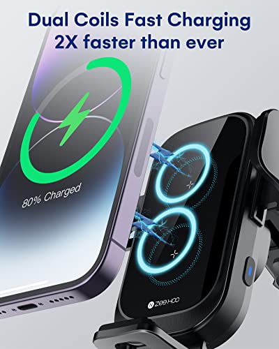 ZEEHOO DUOXX Wireless Car Charger,Dual Coils 15W Fast Charging Car Mount, Dashboard, Air Vent Wireless Phone Holder Auto-Clamping for iPhone 14 13 12 Pro Max,Samsung Z Flip 4 3 5G S23 Ultra,etc