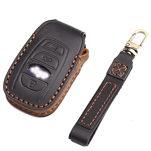 for Subaru 2014-2021 Forester, Impreza, Outback, WRX, BRZ, XV Crosstrek Genuine Leather 4 Buttons Remote Key Fob Case Cover with key chain