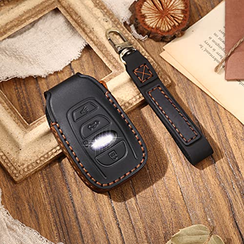 for Subaru 2014-2021 Forester, Impreza, Outback, WRX, BRZ, XV Crosstrek Genuine Leather 4 Buttons Remote Key Fob Case Cover with key chain