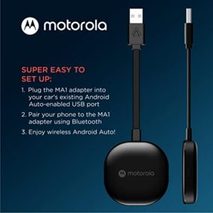 Motorola MA1 Wireless Android Auto Car Adapter - Instant Connection from Smartphone to Car Screen with Easy Setup - Direct Plug-in USB Adapter - Secure Gel Pad Included