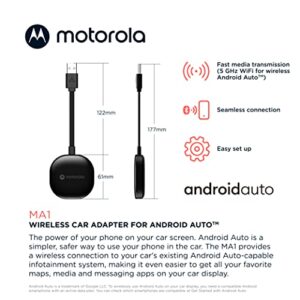 Motorola MA1 Wireless Android Auto Car Adapter - Instant Connection from Smartphone to Car Screen with Easy Setup - Direct Plug-in USB Adapter - Secure Gel Pad Included