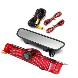 red wolf 3rd third brake light backup camera w/4″ rear view mirror monitor kit for chevrolet chevy express/gmc savana 2500 3500 2003-2019 3rd brake light position mounted