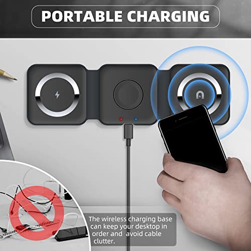 Wireless Charger, 3 in 1 Qi-Certified Fast Charging Station, Portable Magnetic Charger Pad Compatible with Apple Watch AirPods iPhone 14/13/12/11/Pro/Max
