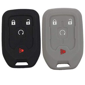 Btopars 2pcs 4 Buttons Silicone Rubber Remote Smart Key Fob Keyless Case Cover Protector Holder Compatible with GMC Acadia Terrain 2018 2019 2020 2021 Black Gray