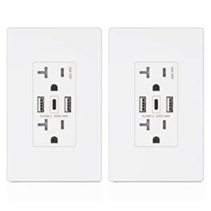 Amerisense GaN 30W 6Amp 3-Port USB Wall Outlet, 20 Amp Tamper-Resistant Receptacle with 2 USB Type A & 1 Type C Port, USB Charger for iPhone/iPad/Samsung/LG/HTC, UL Listed - 2 Pack