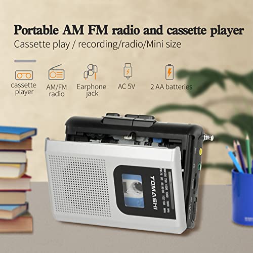 TOMASHI Cassette Player Walkman Tape Recorder FM AM Radio with Built-in Speaker,Microphone F-318B