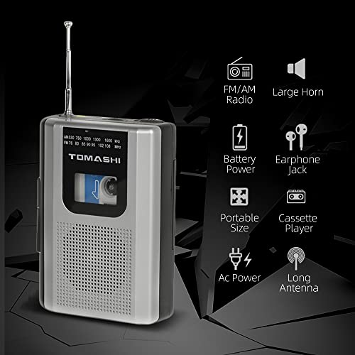 TOMASHI Cassette Player Walkman Tape Recorder FM AM Radio with Built-in Speaker,Microphone F-318B