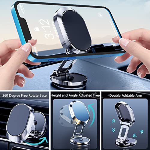 PKYAA Upgrade Foldable Magnetic Phone Holder for Car, Magnetic Car Phone Mount 360° Rotation [Powerful Magnets] Magnetic Phone Holder for Dashboard Windshield Compatible with All Smartphones