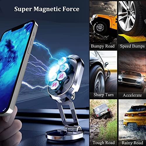 PKYAA Upgrade Foldable Magnetic Phone Holder for Car, Magnetic Car Phone Mount 360° Rotation [Powerful Magnets] Magnetic Phone Holder for Dashboard Windshield Compatible with All Smartphones