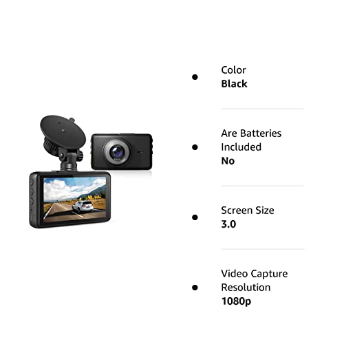 Dash Cam 1080P Full HD, 2 Mounting Options, On-Dashboard Camera Video Recorder Dashcam for Cars with 3" LCD Display, Night Vision, WDR, Motion Detection, Parking Mode, G-Sensor, 170° Wide Angle