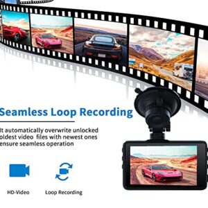 Dash Cam 1080P Full HD, 2 Mounting Options, On-Dashboard Camera Video Recorder Dashcam for Cars with 3" LCD Display, Night Vision, WDR, Motion Detection, Parking Mode, G-Sensor, 170° Wide Angle