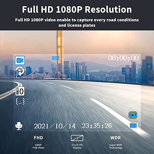 Dash Cam 1080P Full HD, 2 Mounting Options, On-Dashboard Camera Video Recorder Dashcam for Cars with 3" LCD Display, Night Vision, WDR, Motion Detection, Parking Mode, G-Sensor, 170° Wide Angle