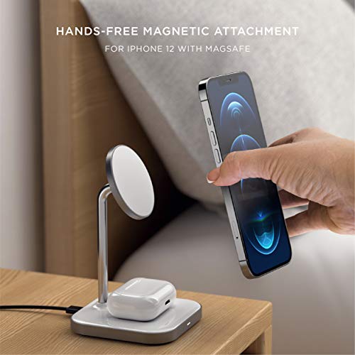 Satechi Aluminum 2-in-1 Magnetic Wireless Charging Stand – Compatible with iPhone 14 Pro/14/14 Plus, iPhone 13 Pro/13 Pro/13 Mini/13 with MagSafe, AirPods Pro 2/1, AirPods Gen 3/2