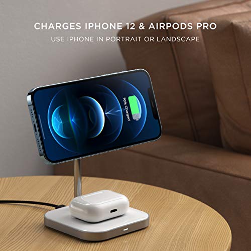 Satechi Aluminum 2-in-1 Magnetic Wireless Charging Stand – Compatible with iPhone 14 Pro/14/14 Plus, iPhone 13 Pro/13 Pro/13 Mini/13 with MagSafe, AirPods Pro 2/1, AirPods Gen 3/2