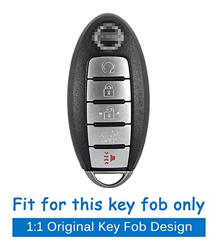 waymei Silicone Key Fob Cover Remote Keyless Case Protector Compatible with Nissan Altima Armada Maxima Murano Pathfinder Rogue Sedan KR5S180144014 285E3-3TP5A (5 Buttons Black & Pink)