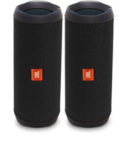 jbl flip 4 waterproof portable wireless bluetooth speaker bundle – (pair) black