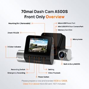 70mai True 2.7K 1944P Ultra Full HD with Optional Rear Dash Cam Pro Plus+ A500S, Sony IMX335,Built in WiFi GPS Smart Dash Camera for Cars, ADAS,2'' IPS LCD Screen, 140° FOV, WDR, Night Vision