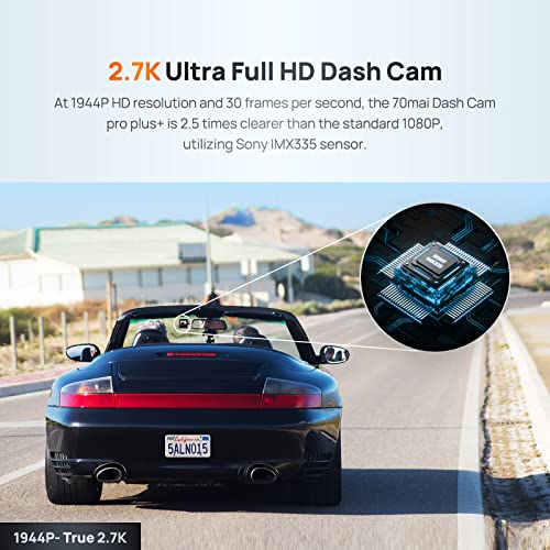 70mai True 2.7K 1944P Ultra Full HD with Optional Rear Dash Cam Pro Plus+ A500S, Sony IMX335,Built in WiFi GPS Smart Dash Camera for Cars, ADAS,2'' IPS LCD Screen, 140° FOV, WDR, Night Vision