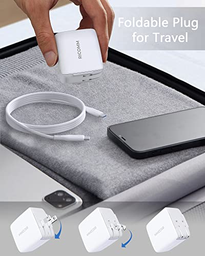 USB C Charger 65W, RICOMM GaN PPS Fast Charger Adapter Kit (Soft Silicone Cable Included) Travel Wall Charger Foldable Plug for MacBook, iPhone Pro Max, iPad, AirPods, Samsung Galaxy S22/S20/S10