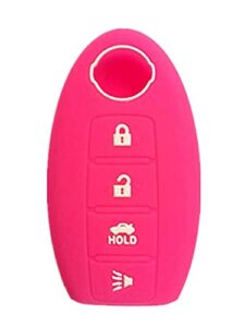 kawihen silicone keyless entry smart remote key fob cover compatible with for nissan 350z 370z altima armada gt-r leaf pathfinder rogue sentra maxima murano versa cwtwb1u840 285e3-3sg0d (rose red)