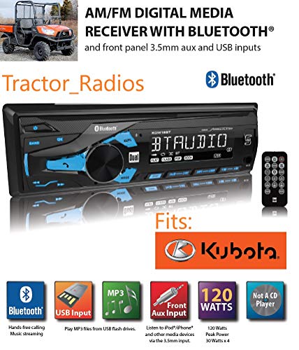 Compatible Kubota Tractor Direct Connect Stereo Radio MP3 AM FM USB Aux Bluetooth Remote RTV-1100 RTX-1100C Harness Plug B2650 RTV RTX