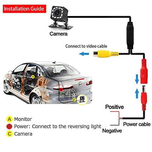 NHOPEEW Car Rear View Camera Waterproof 12 LED Backup Camera 170° Wide Angle Night Visions Reverse Camera for Universal Cars, SUV, Trucks, RV and More