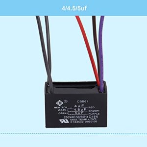 Podoy CBB61 Ceiling Fan Capacitor with 5 Wire 4/4.5/5 uf 250VAC 50/60Hz