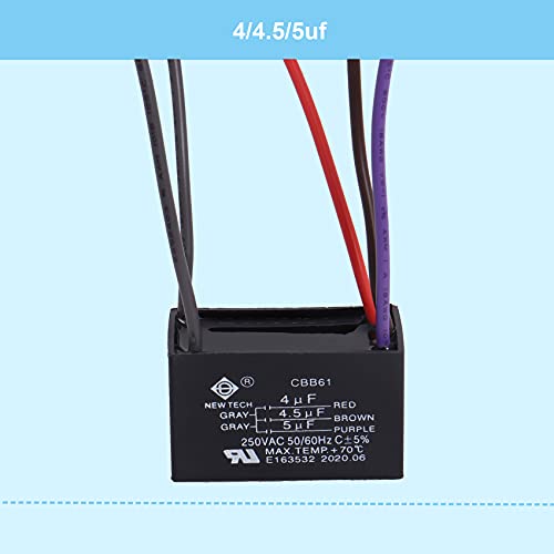 Podoy CBB61 Ceiling Fan Capacitor with 5 Wire 4/4.5/5 uf 250VAC 50/60Hz