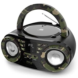 Pyle Portable CD Player Bluetooth Boombox Speaker - AM/FM Stereo Radio & Audio Sound, Supports CD-R-RW/MP3/WMA, USB, AUX, Headphone, LED Display, AC/Battery Powered, Camouflage - Pyle PHCD59.5