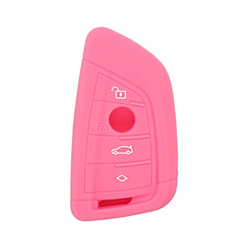 SEGADEN Silicone Cover Protector Case Holder Skin Jacket Compatible with BMW X1 X3 X4 X5 X6 4 Button Smart Remote Key Fob CV4907 Pink