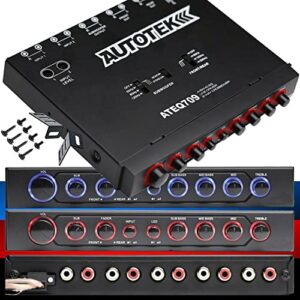 autotek ateq709 4-band audio equalizer with built-in 2-way crossover, 9 volts, 1/2 din, re-amp eq with front/rear active crossover, and selectable 12db high-pass crossover,black