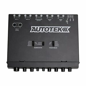 Autotek ATEQ709 4-Band Audio Equalizer with Built-in 2-Way Crossover, 9 Volts, 1/2 DIN, re-amp EQ with Front/Rear Active Crossover, and Selectable 12dB high-Pass Crossover,Black