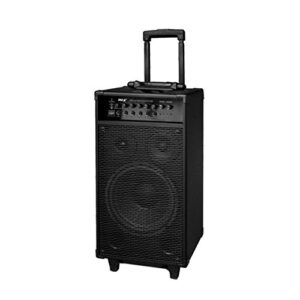 pyle wireless portable pa speaker system – 800w bluetooth compatible rechargeable battery powered outdoor sound speaker microphone set w/ 30-pin ipod dock, wheels – 1/4″ to aux rca cable – pwma1080ibt