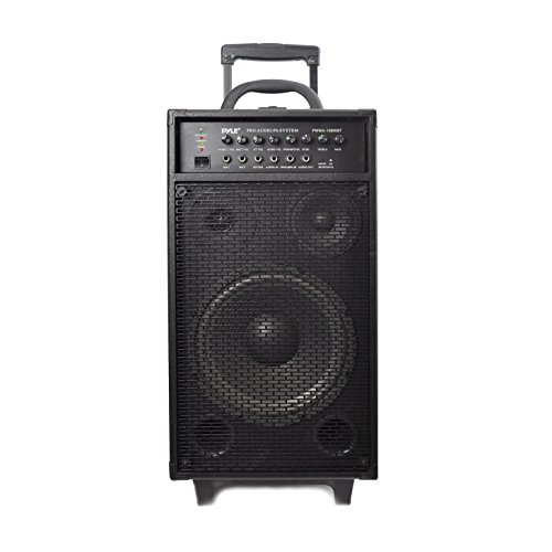 Pyle Wireless Portable PA Speaker System - 800W Bluetooth Compatible Rechargeable Battery Powered Outdoor Sound Speaker Microphone Set w/ 30-Pin iPod dock, Wheels - 1/4" to AUX RCA Cable - PWMA1080IBT