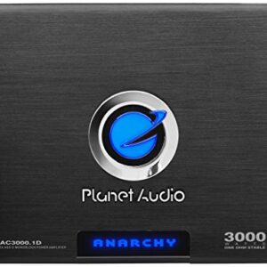 Planet Audio AC3000.1D Anarchy Series Car Audio Amplifier - 3000 High Output, Class D, Monoblock, 1 Ohm, Low Level Inputs, Low Pass Crossover, Mosfet Power Supply, Hook Up To Stereo and Subwoofer